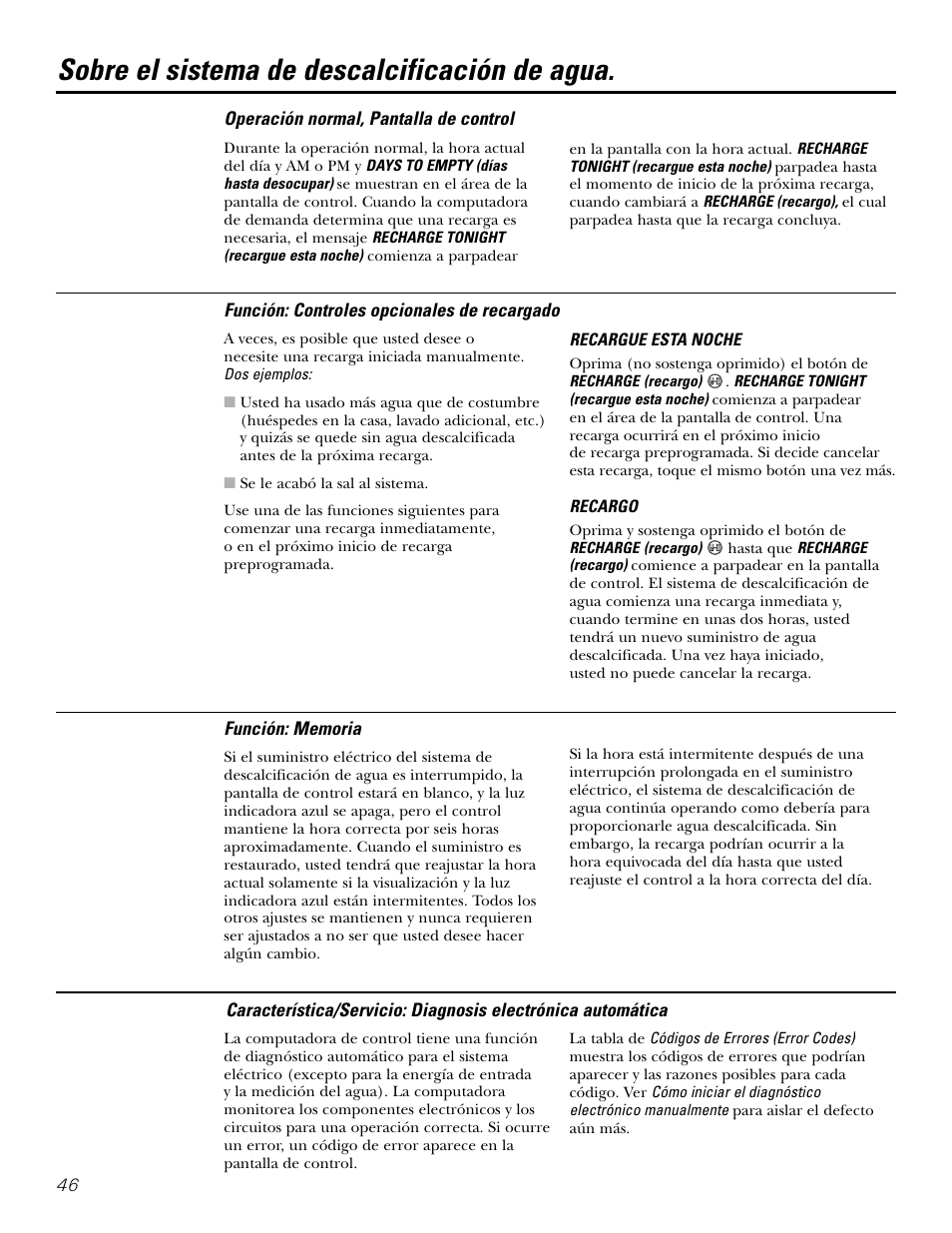 Funciones, Sobre el sistema de descalcificación de agua | GE GXSF39E User Manual | Page 46 / 64