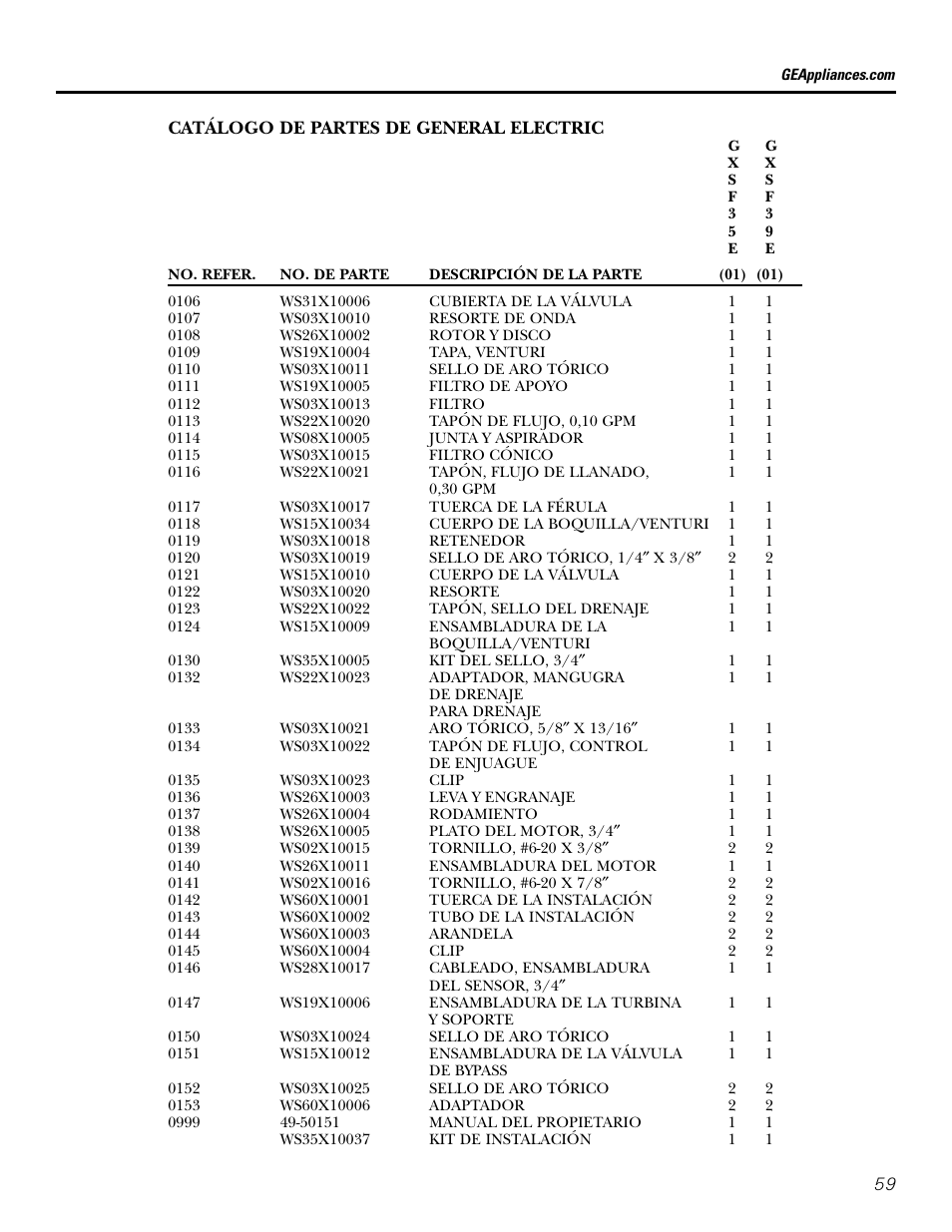 GE GXSF39E User Manual | Page 59 / 64