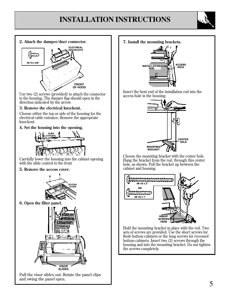 5installation instructions | GE JV396 User Manual | Page 5 / 8