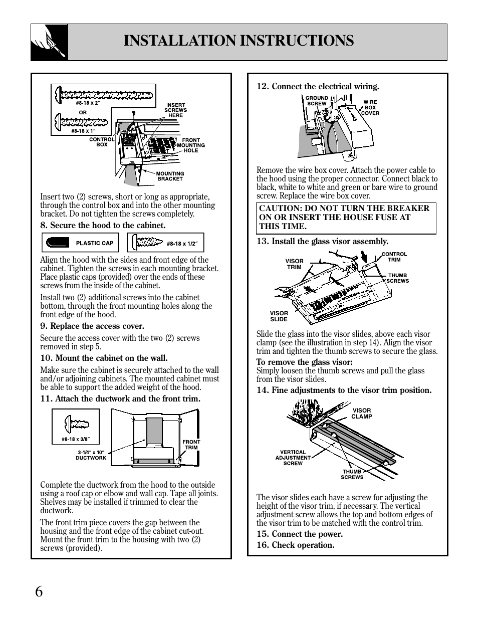 6installation instructions | GE JV396 User Manual | Page 6 / 8