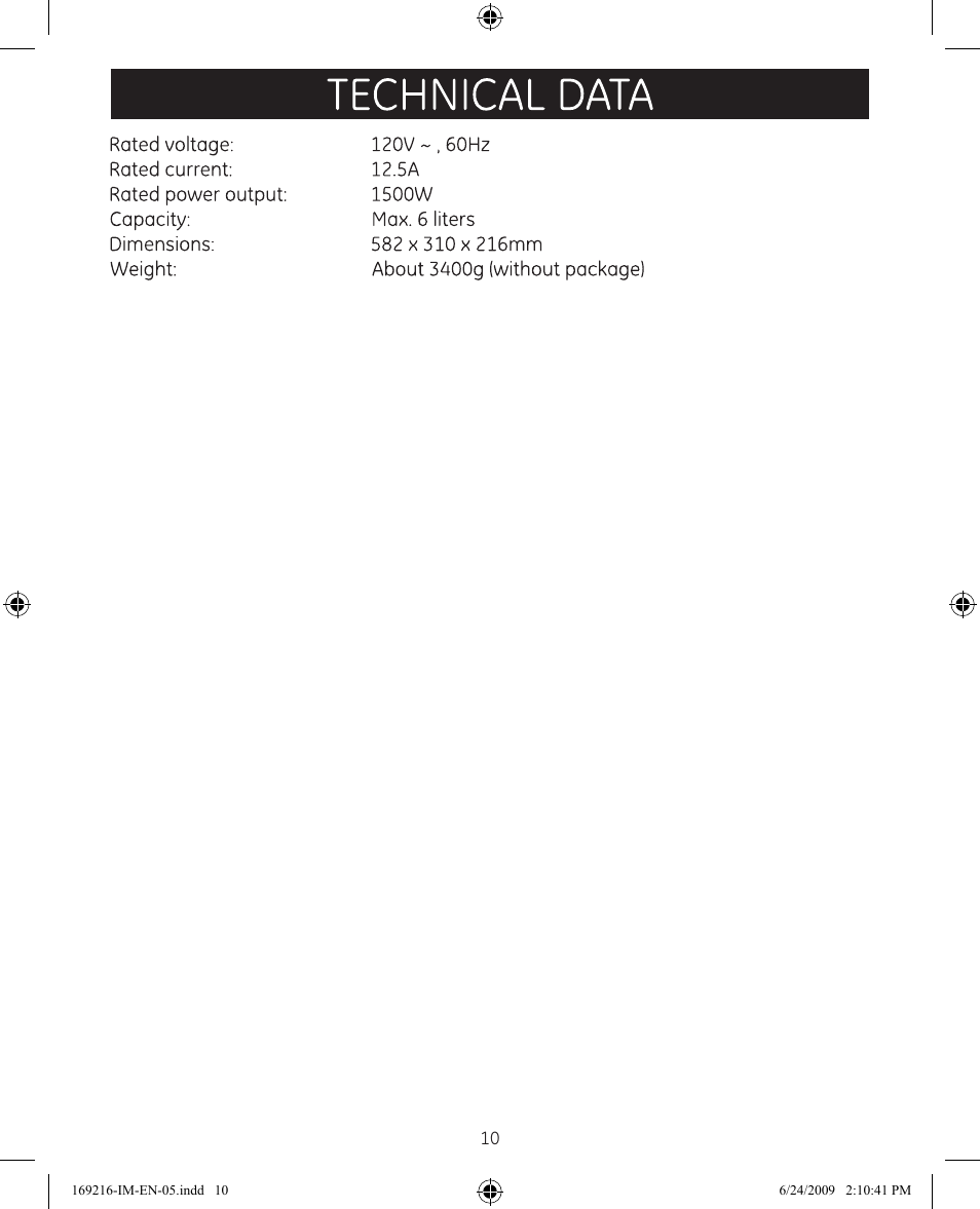 Technical data | GE 681131692168 User Manual | Page 10 / 11