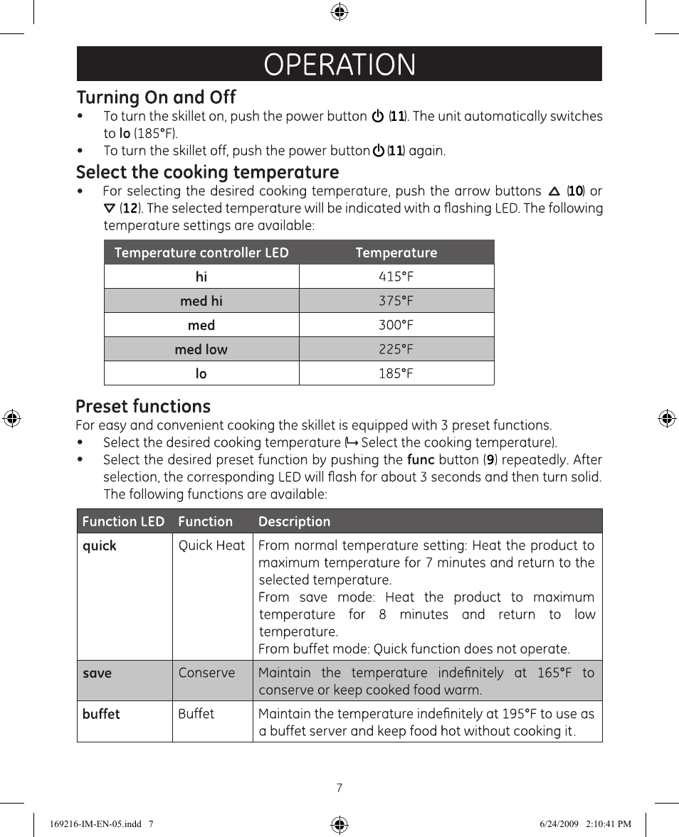 Operation | GE 681131692168 User Manual | Page 7 / 11