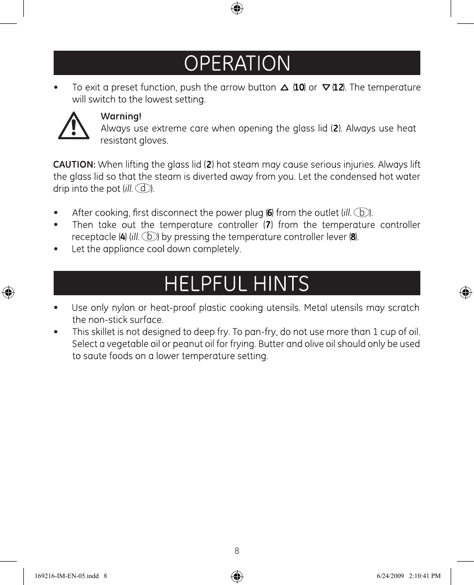 Helpful hints, Operation | GE 681131692168 User Manual | Page 8 / 11