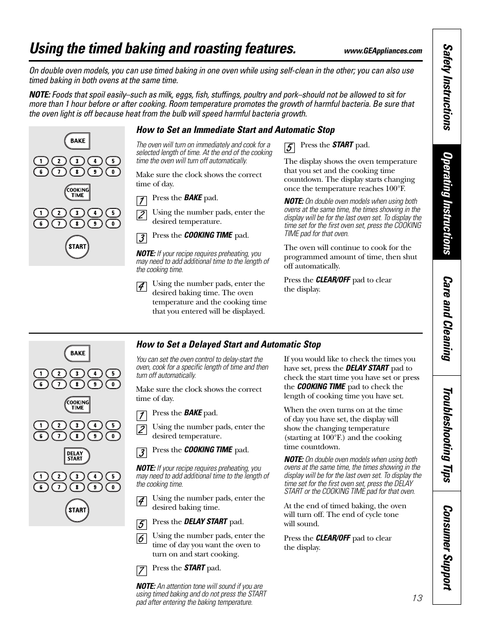 Timed baking and roasting and roasting, Timed baking and roasting , 18, 19, Using the timed baking and roasting features | GE JKP18  EN User Manual | Page 13 / 36