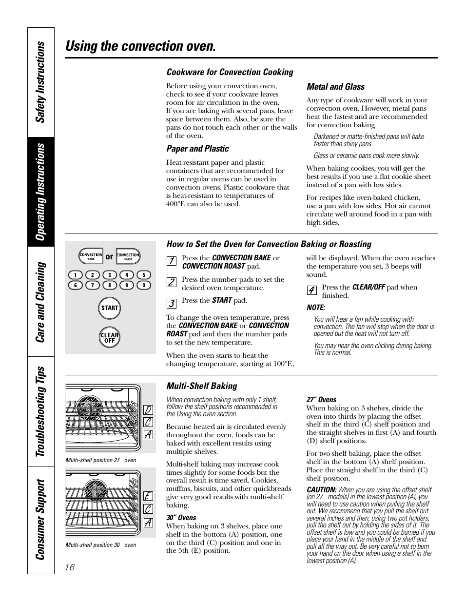 Using the convection oven | GE JKP18  EN User Manual | Page 16 / 36