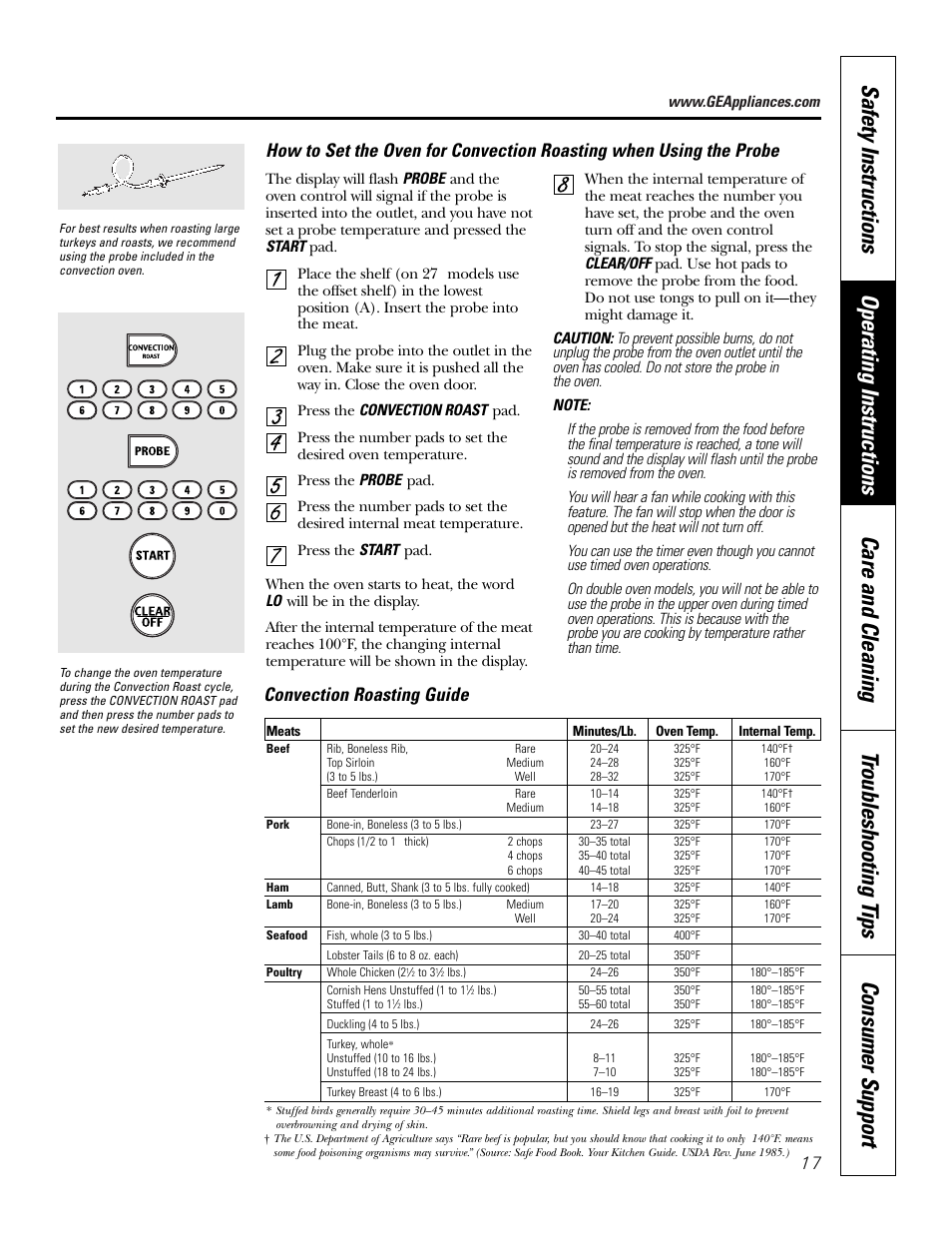 Convection roasting guide | GE JKP18  EN User Manual | Page 17 / 36