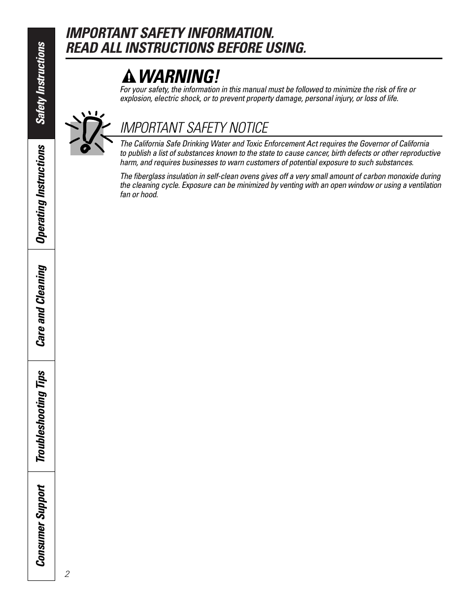 Warning, Important safety notice | GE JKP18  EN User Manual | Page 2 / 36