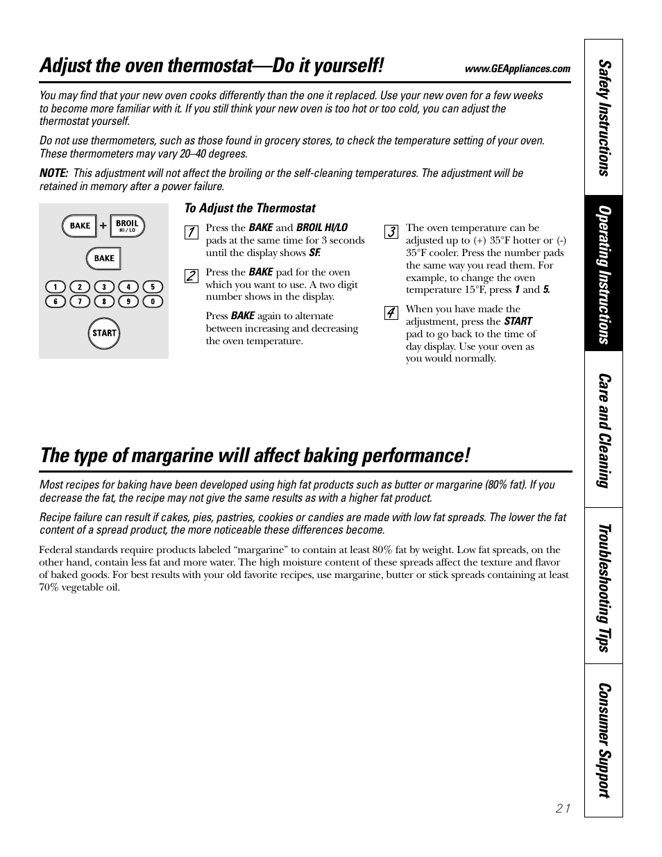 Thermostat, Adjust the oven thermostat—do it yourself | GE JKP18  EN User Manual | Page 21 / 36