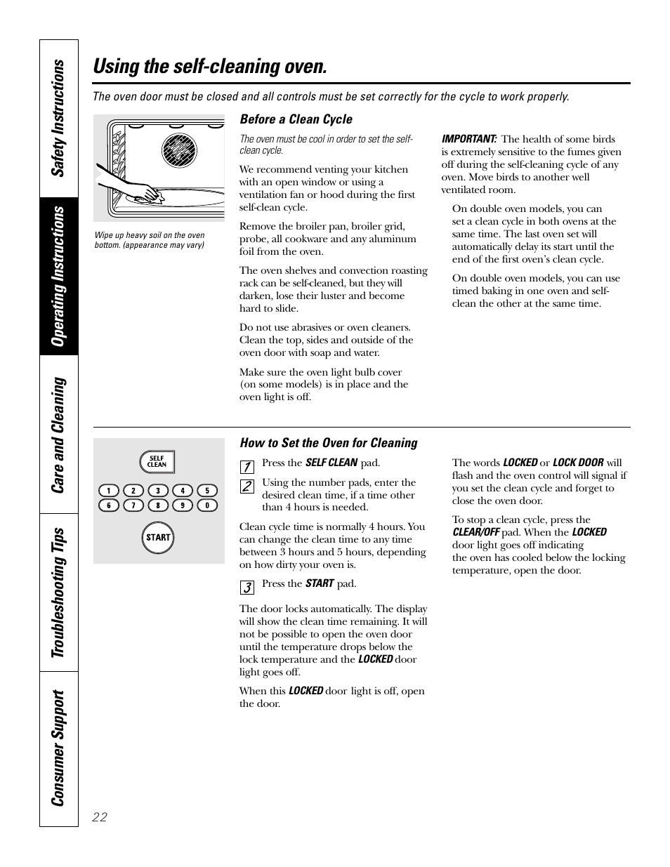Self-cleaning oven, Self-cleaning oven , 23, Using the self-cleaning oven | GE JKP18  EN User Manual | Page 22 / 36
