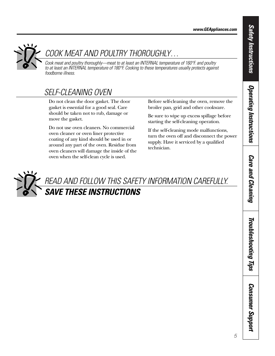 Cook meat and poultry thoroughly | GE JKP18  EN User Manual | Page 5 / 36