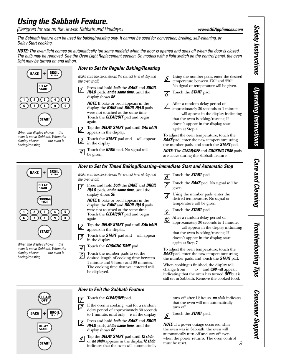 Sabbath feature, Using the sabbath feature | GE JKP18  EN User Manual | Page 9 / 36