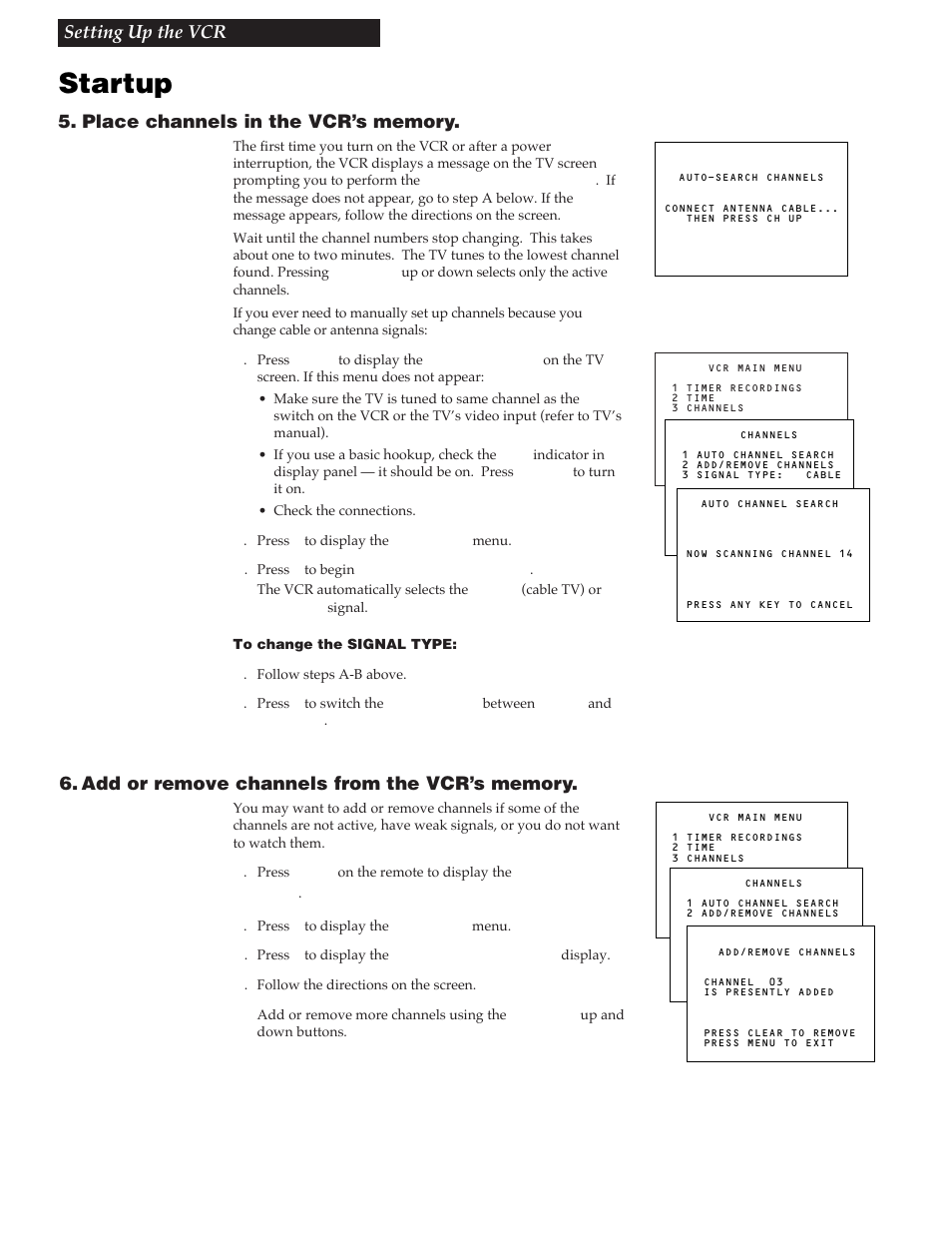 Startup, Setting up the vcr | GE VG4256 User Manual | Page 11 / 36