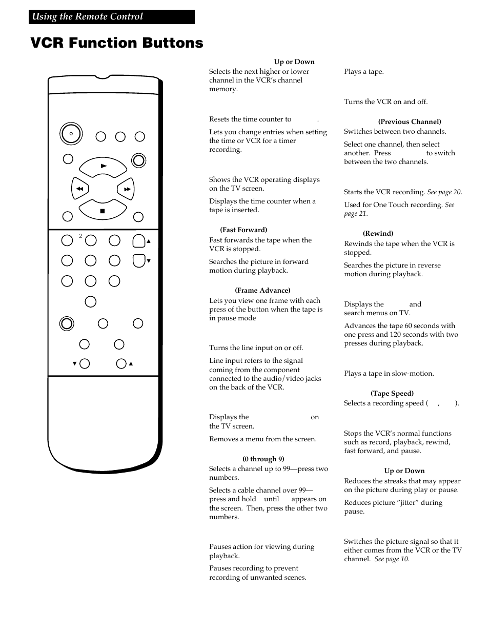 Using the remote control, Vcr function buttons, 13 using the remote control | GE VG4256 User Manual | Page 15 / 36