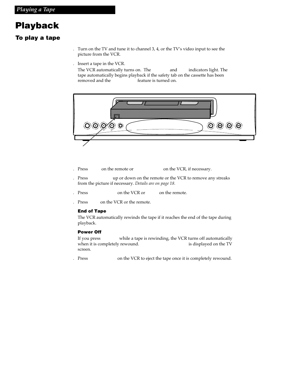 Playing a tape, Playback, 14 playing a tape | GE VG4256 User Manual | Page 16 / 36