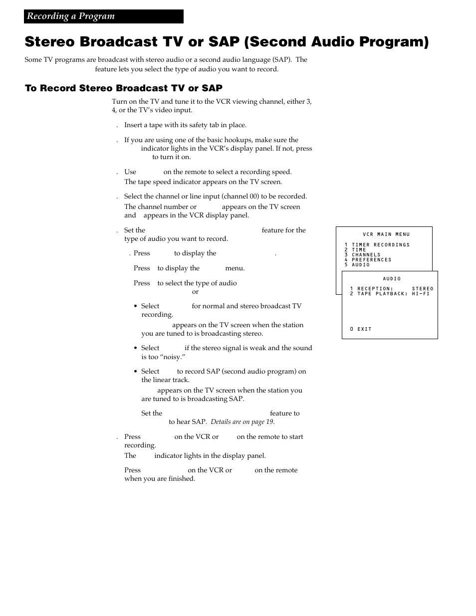 Stereo broadcast tv or sap (second audio program) | GE VG4256 User Manual | Page 26 / 36