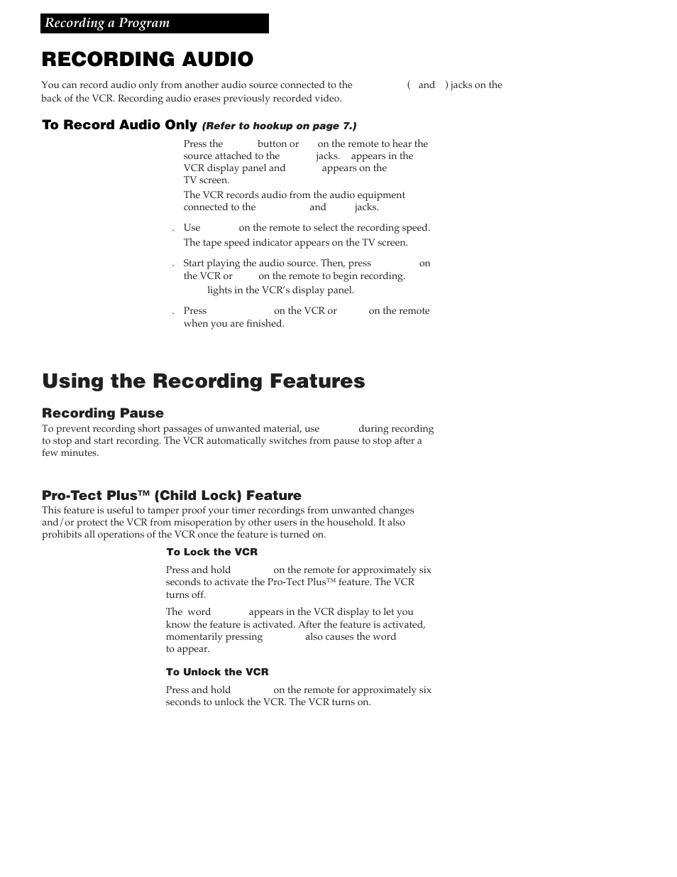 Recording audio, Using the recording features | GE VG4256 User Manual | Page 27 / 36