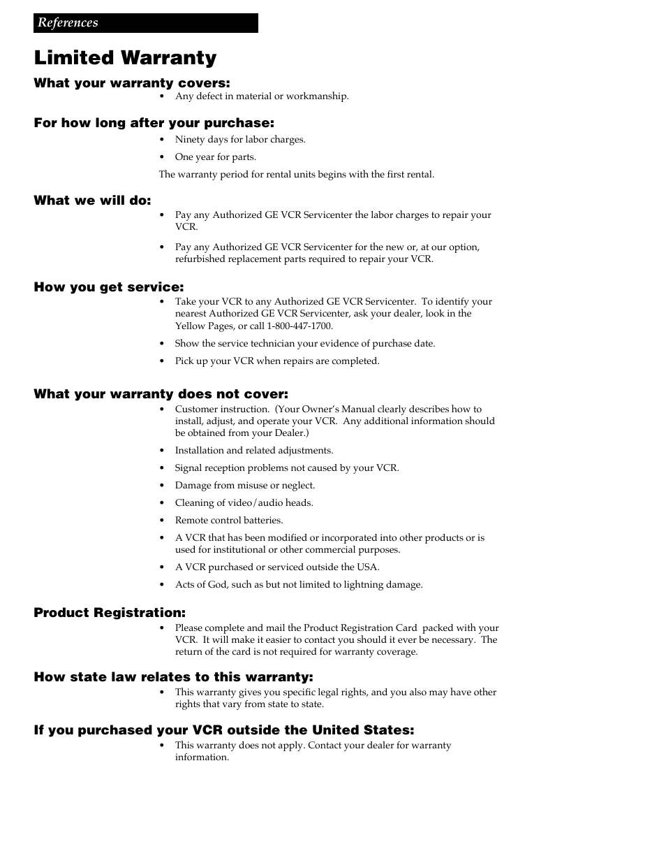 Limited warranty | GE VG4256 User Manual | Page 34 / 36