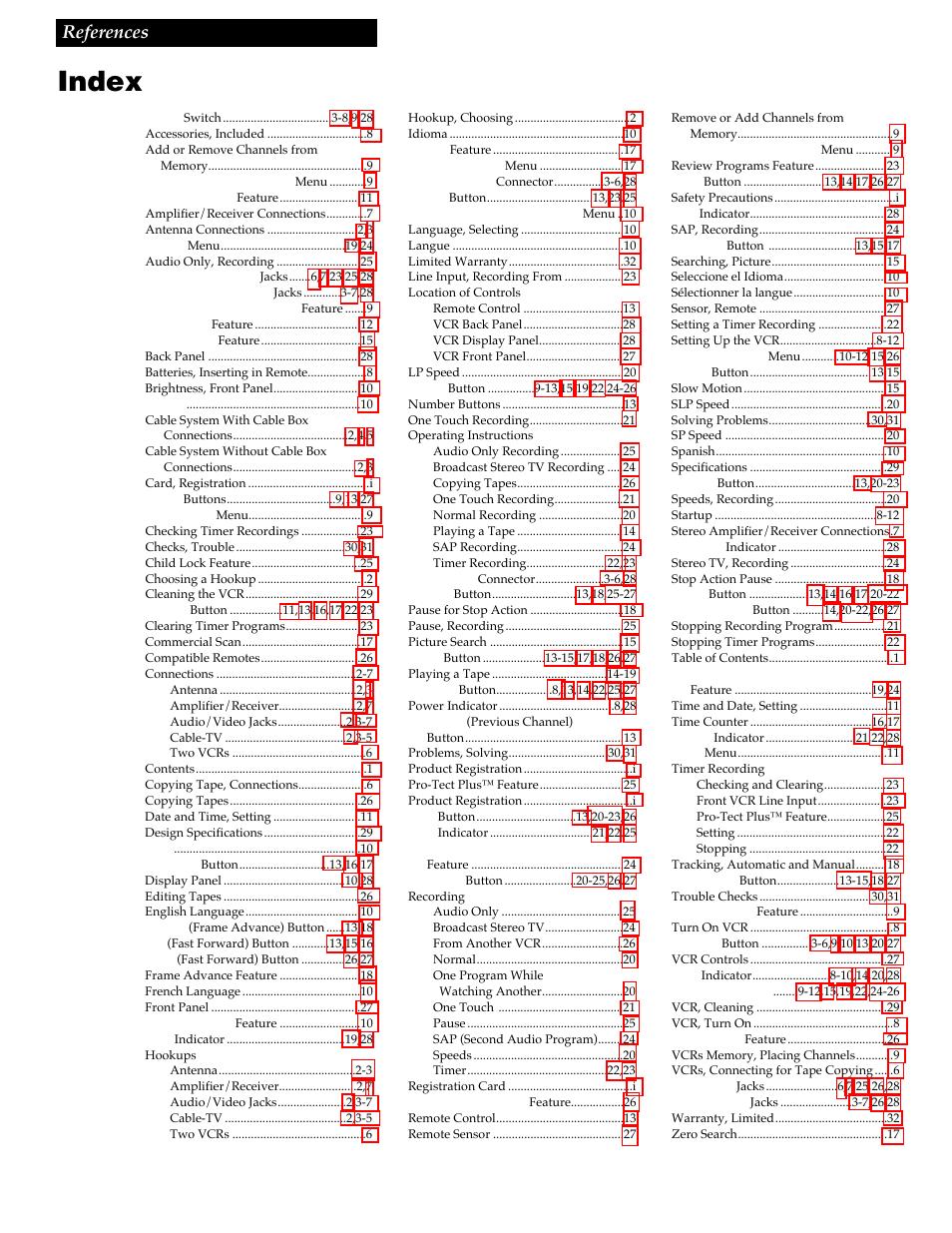 Index, 33 references | GE VG4256 User Manual | Page 35 / 36
