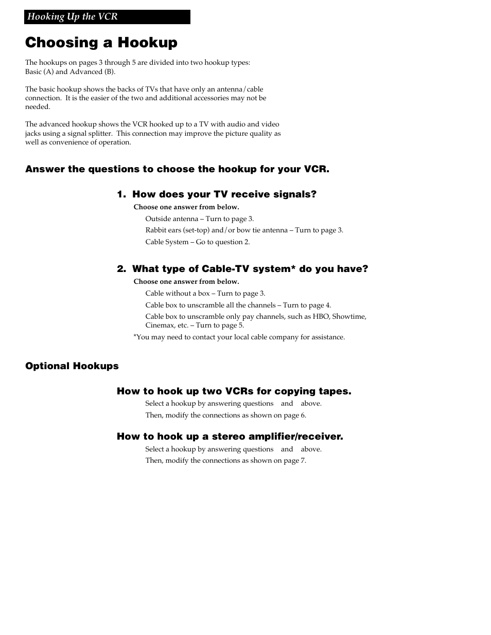 Hooking up the vcr, Choosing a hookup | GE VG4256 User Manual | Page 4 / 36
