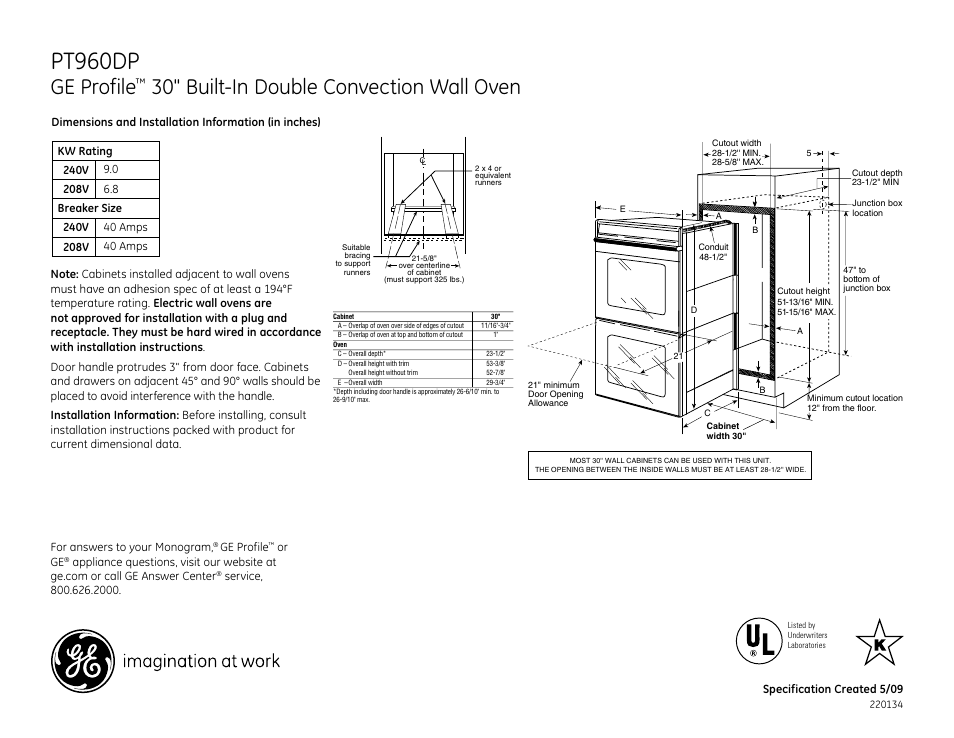 GE Profile PT960DPBB User Manual | 2 pages