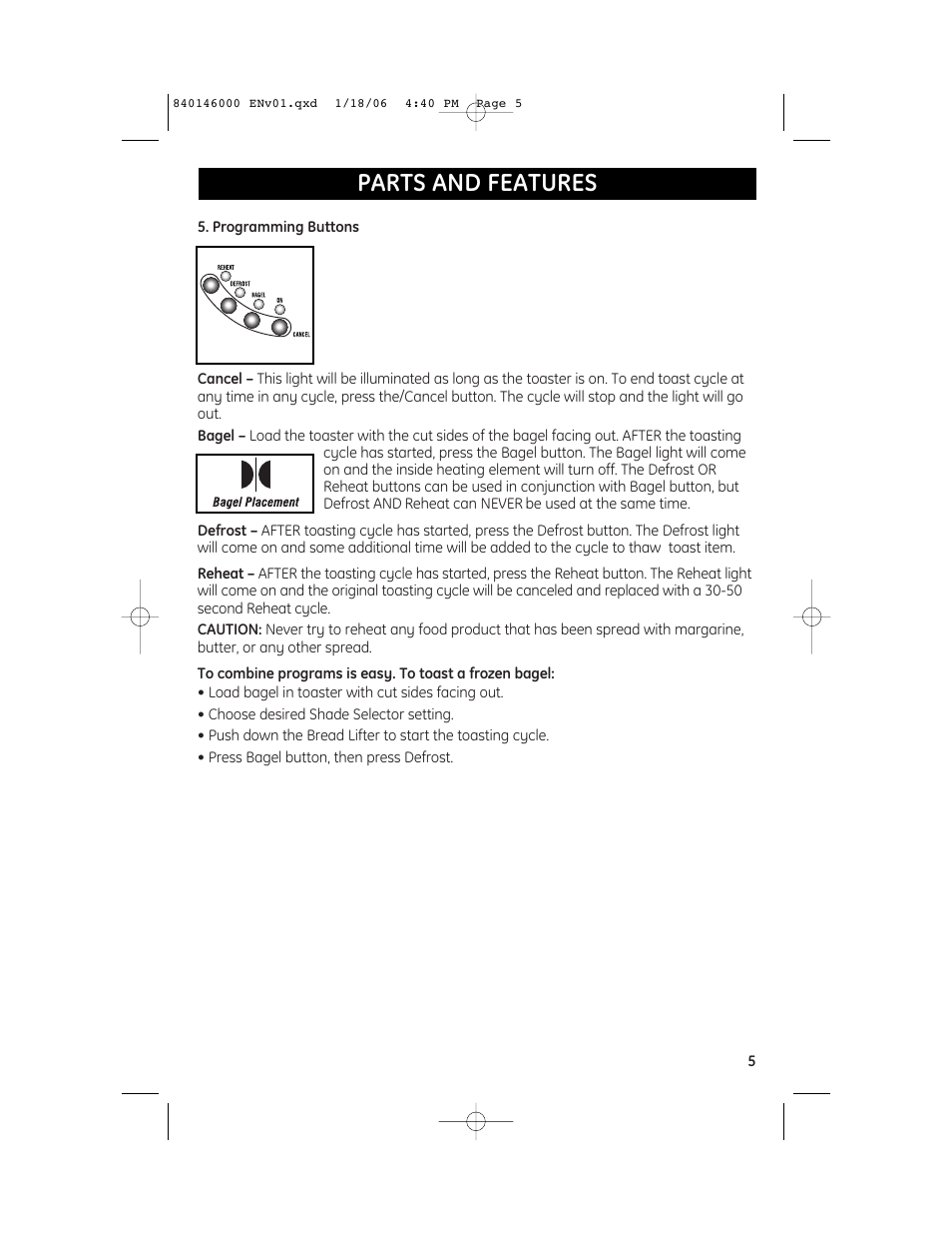 Parts and features | GE 840146000 User Manual | Page 5 / 7