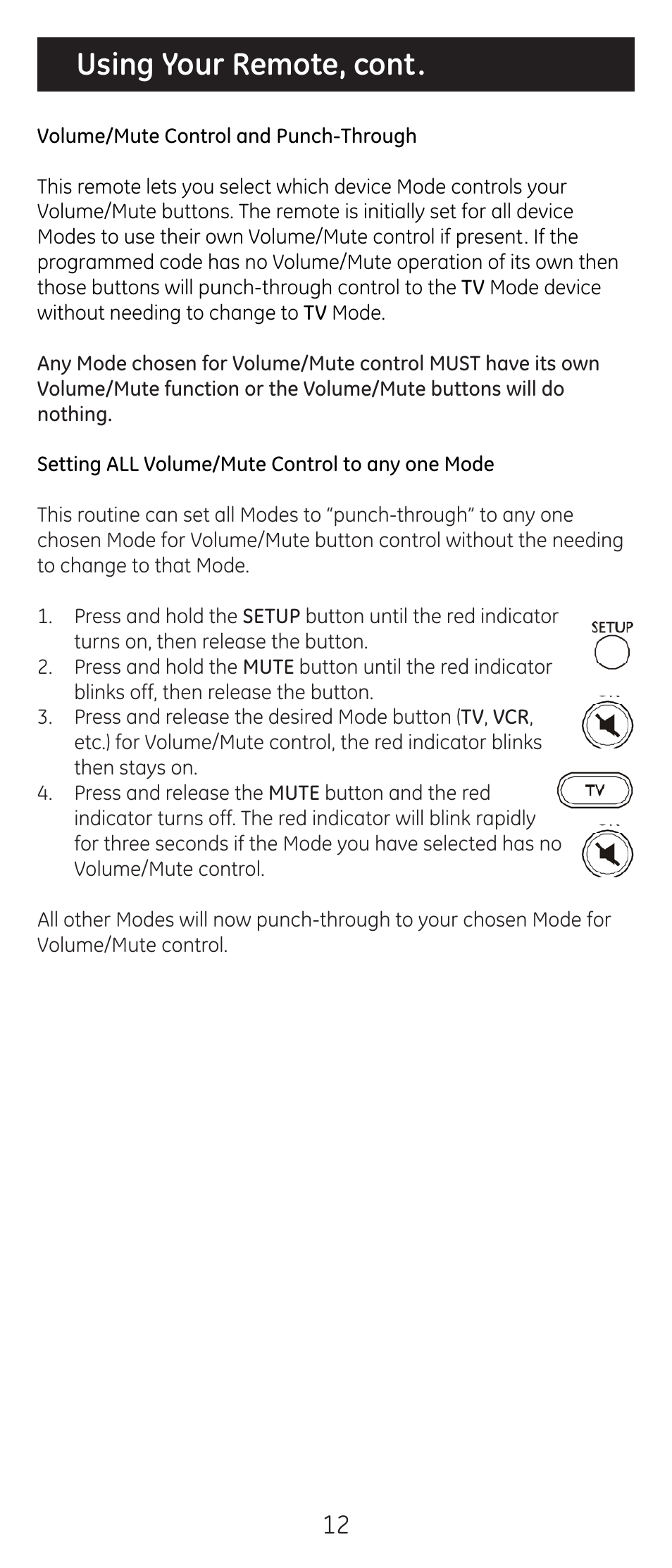 Using your remote, cont | GE 20309 User Manual | Page 12 / 16