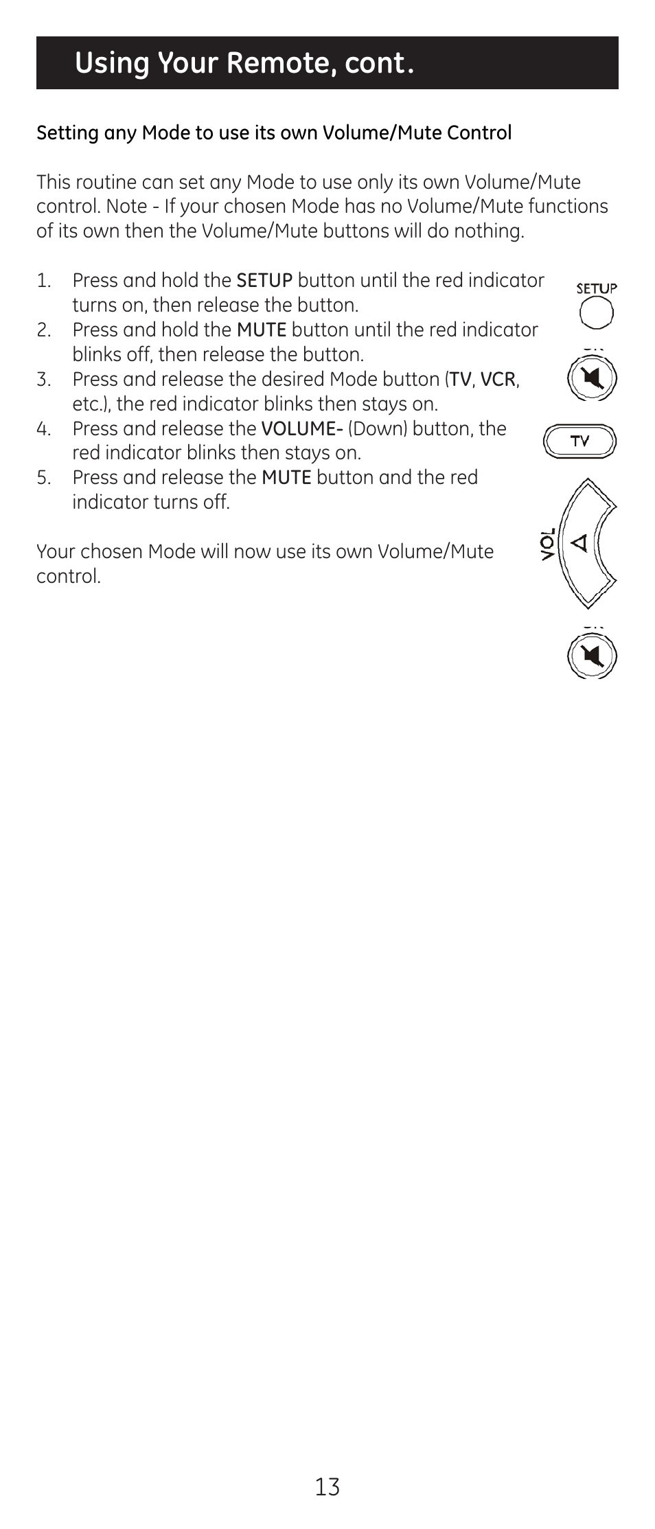 Using your remote, cont | GE 20309 User Manual | Page 13 / 16