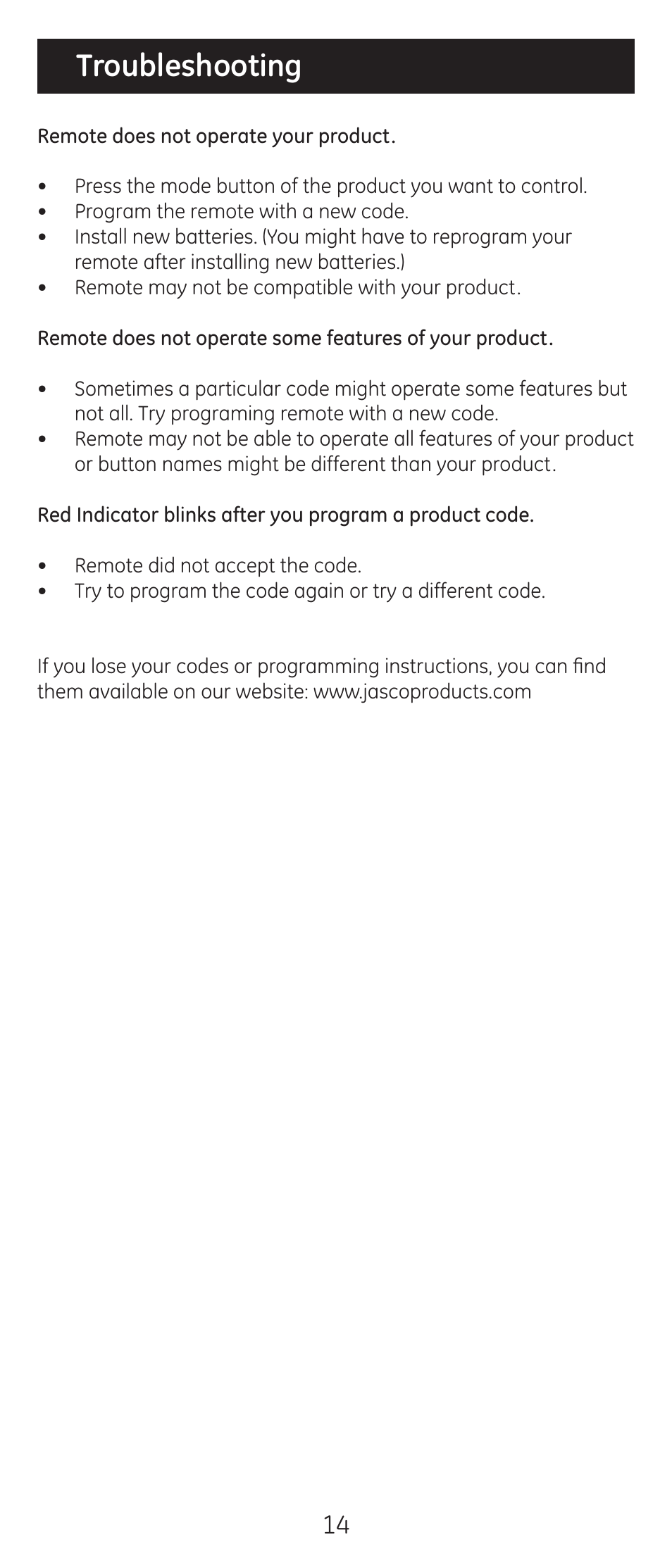 Troubleshooting | GE 20309 User Manual | Page 14 / 16