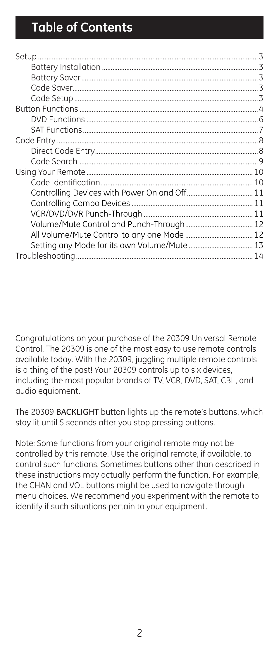 GE 20309 User Manual | Page 2 / 16