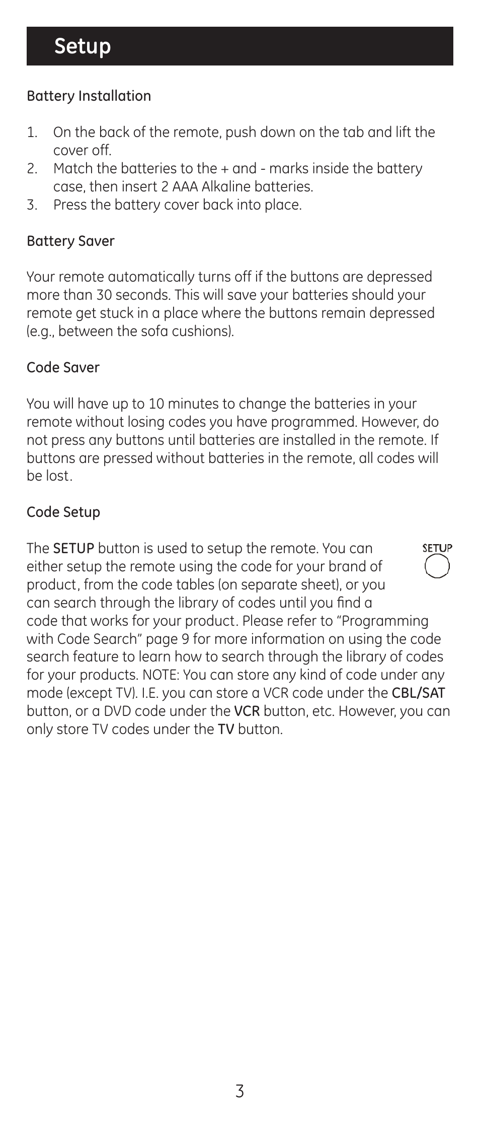 Setup | GE 20309 User Manual | Page 3 / 16