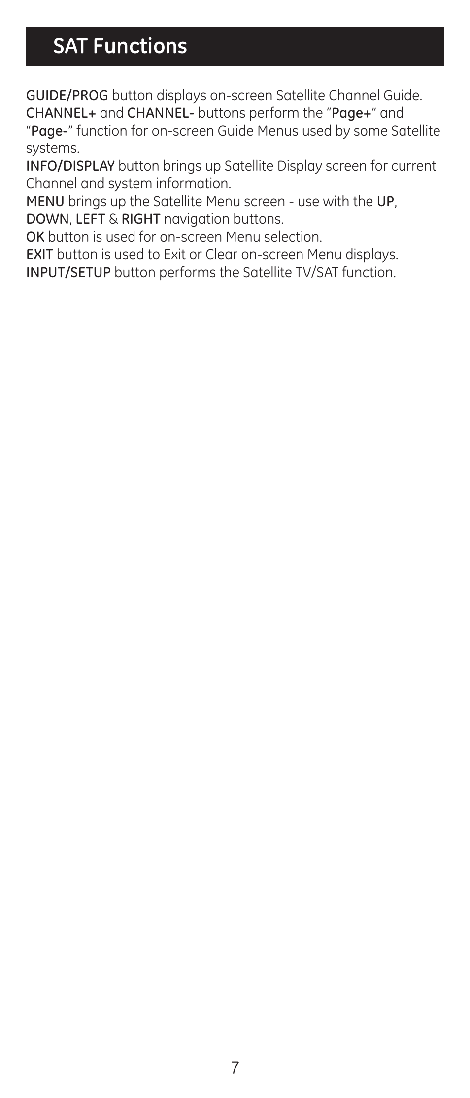 Sat functions | GE 20309 User Manual | Page 7 / 16