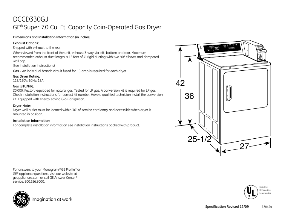 GE DCCD330GJWC User Manual | 3 pages