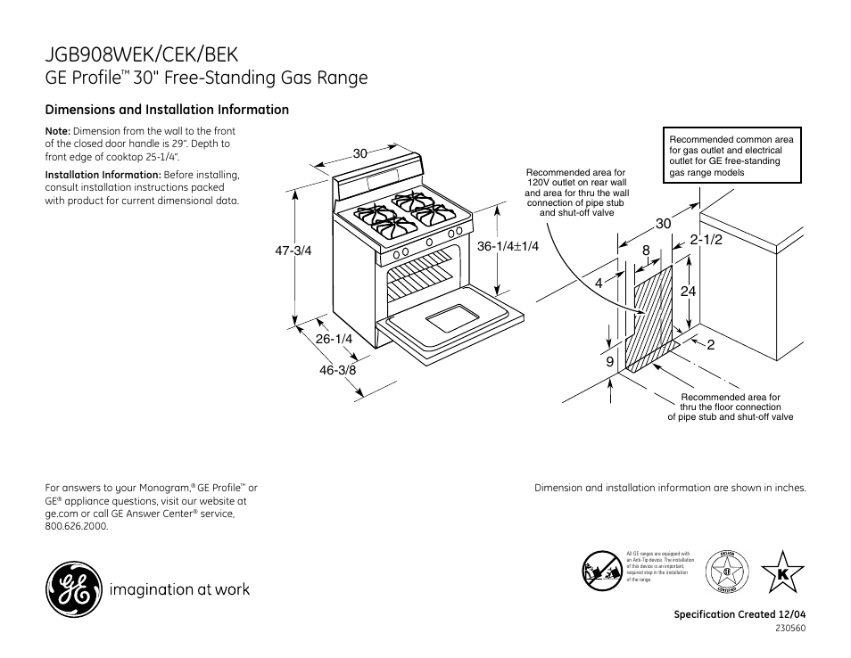 GE PROFILE JGB908WEK User Manual | 2 pages