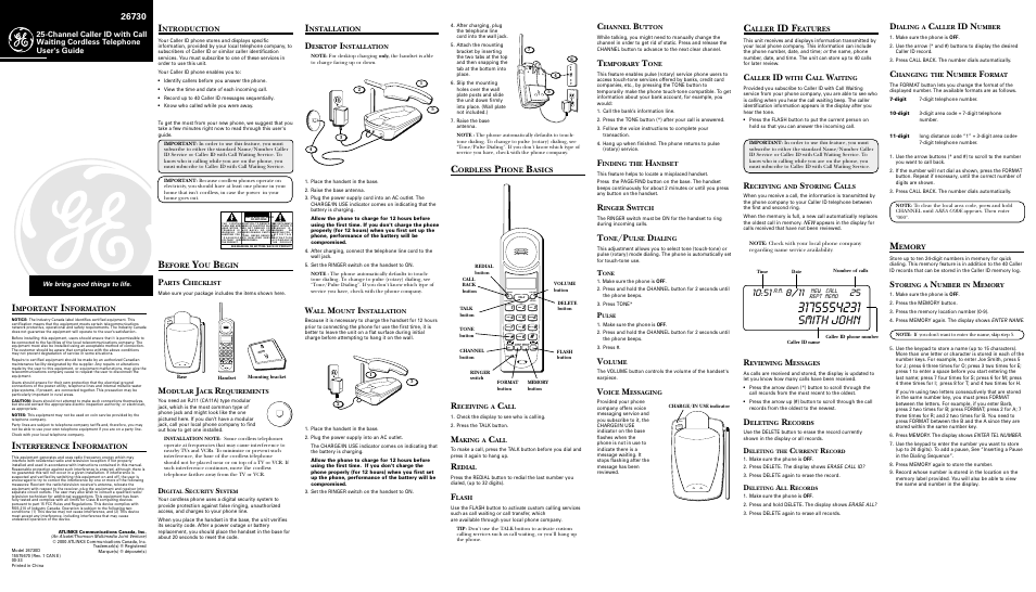 GE 26730 User Manual | 2 pages