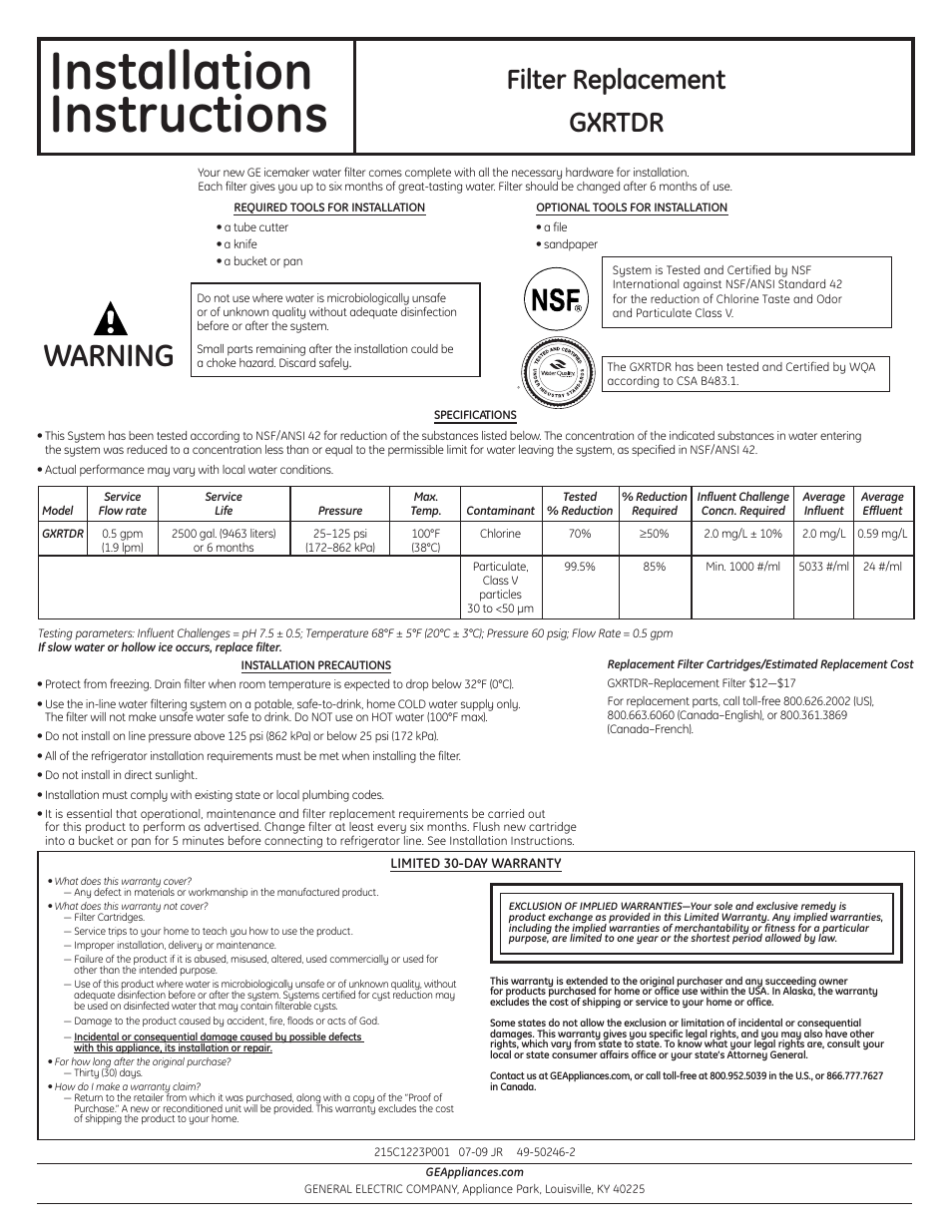 GE GXRTDR User Manual | 4 pages