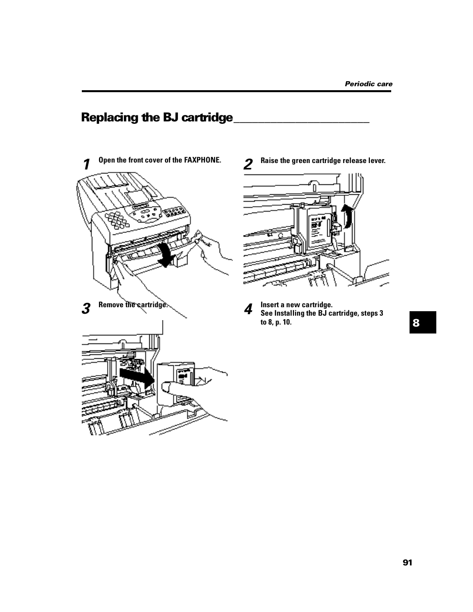 Replacing the bj cartridge | GE B640 User Manual | Page 100 / 121