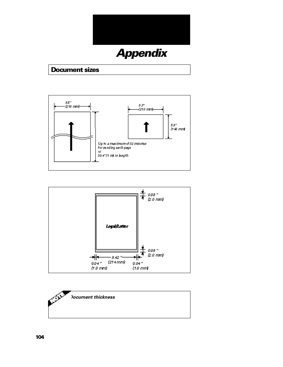 Appendix, Document sizes | GE B640 User Manual | Page 113 / 121