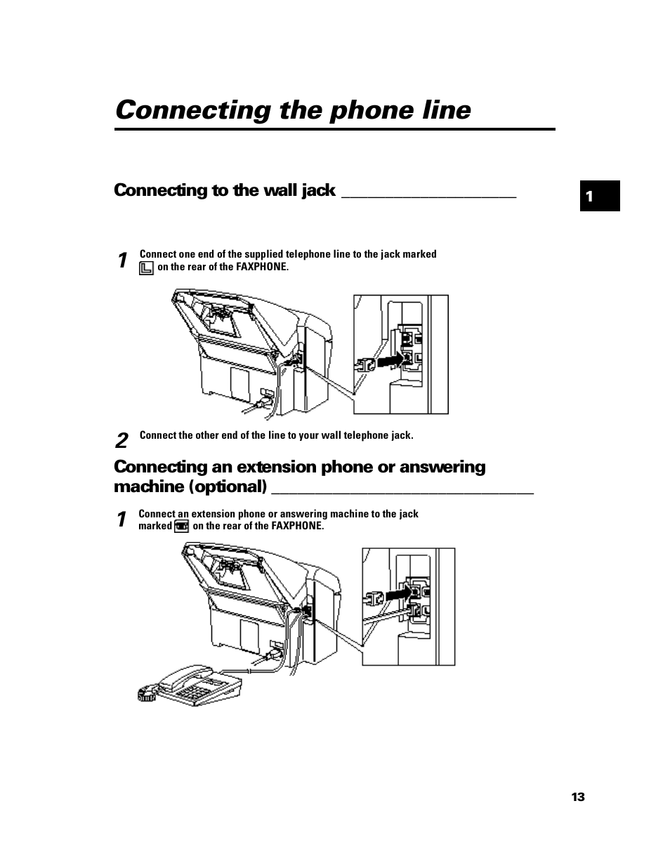 Connecting the phone line, Connecting to the wall jack | GE B640 User Manual | Page 25 / 121