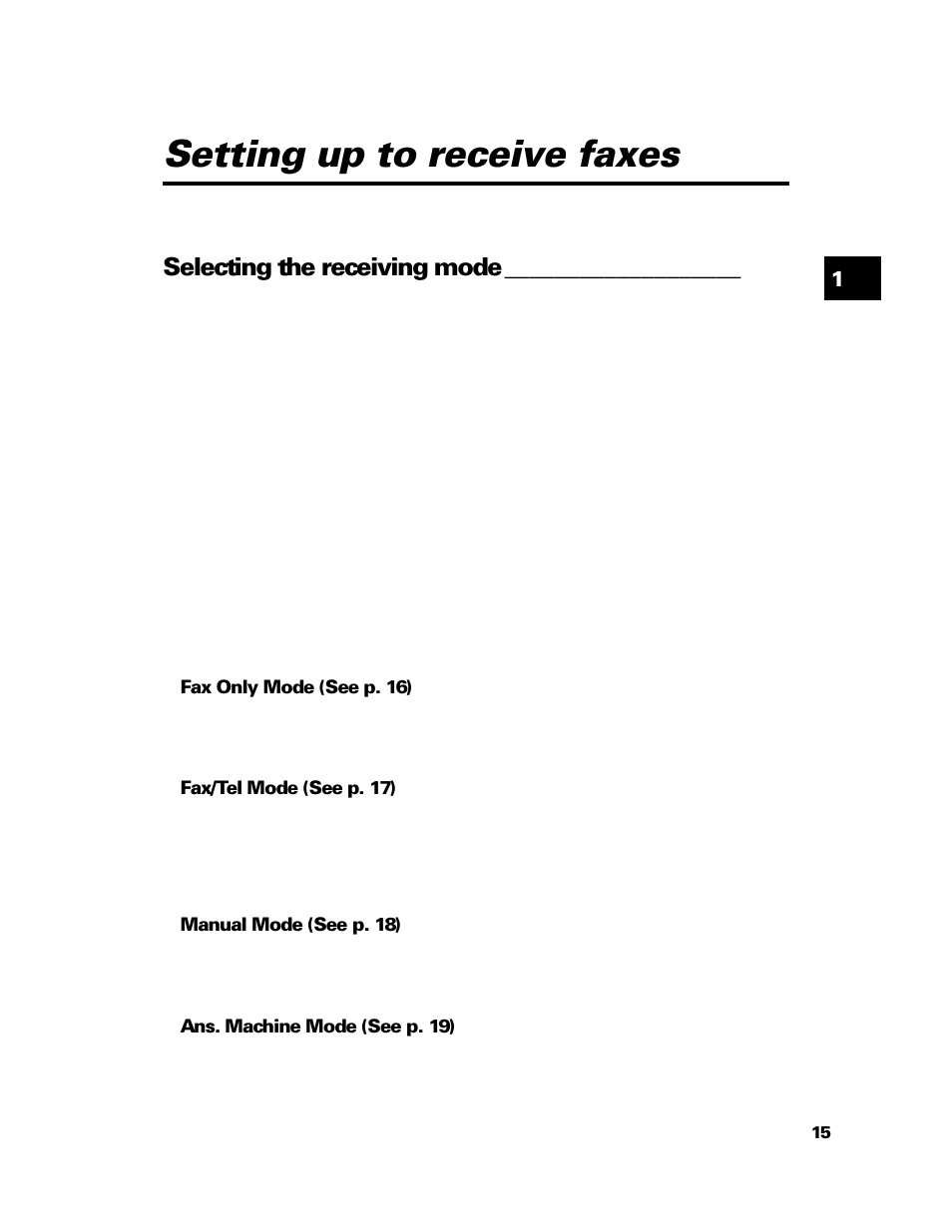 Setting up to receive faxes, Selecting the receiving mode | GE B640 User Manual | Page 27 / 121