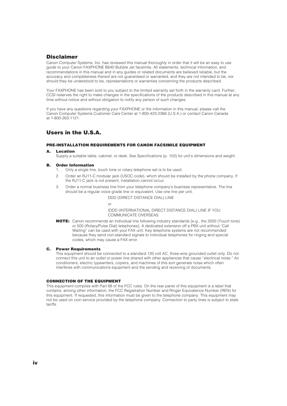 Iv disclaimer, Users in the u.s.a | GE B640 User Manual | Page 4 / 121