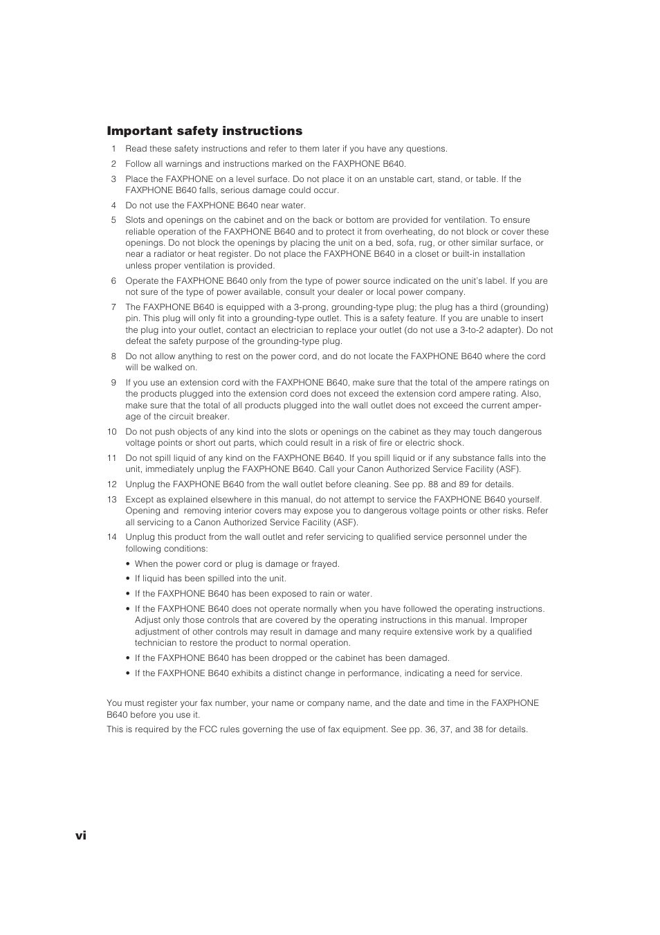 Vi important safety instructions | GE B640 User Manual | Page 6 / 121