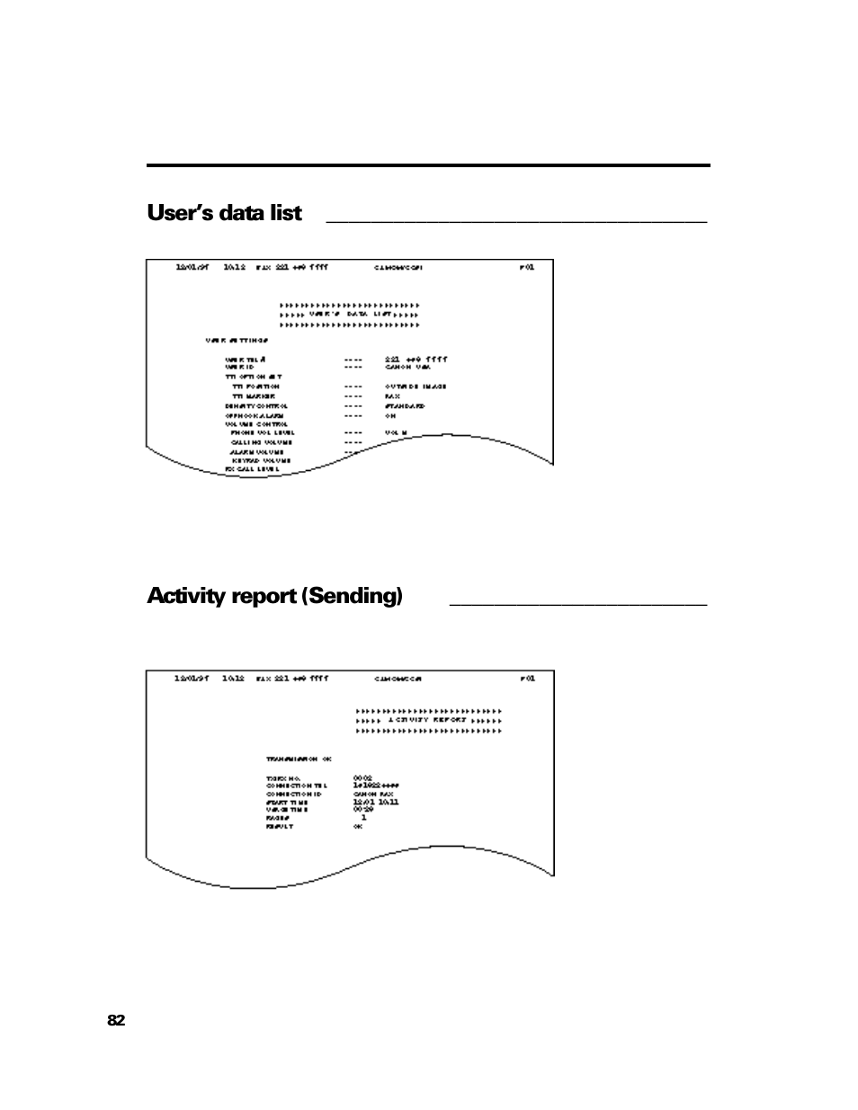 User’s data list, Activity report (sending) | GE B640 User Manual | Page 91 / 121