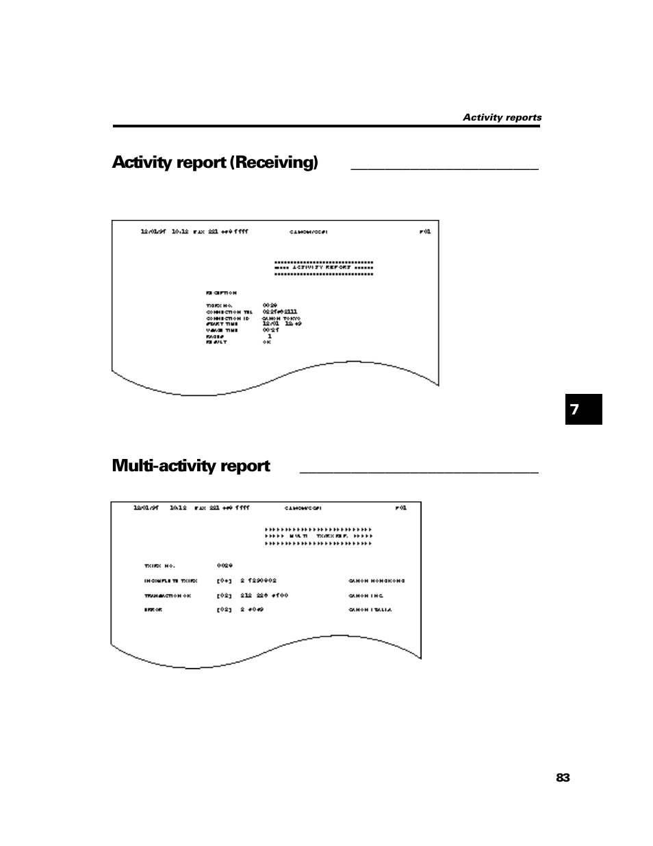 Activity report (receiving), Multi-activity report | GE B640 User Manual | Page 92 / 121