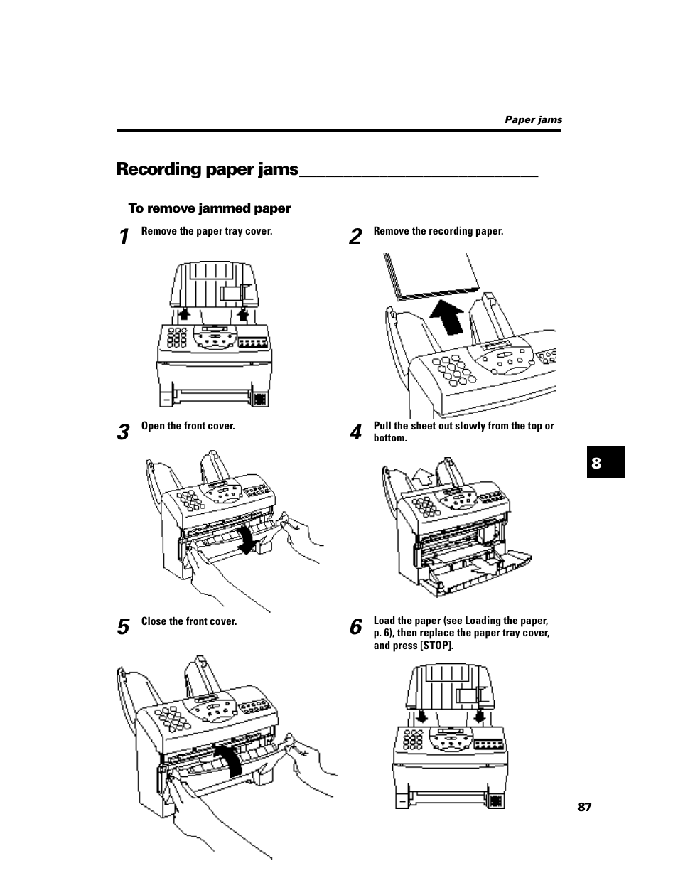 Recording paper jams | GE B640 User Manual | Page 96 / 121