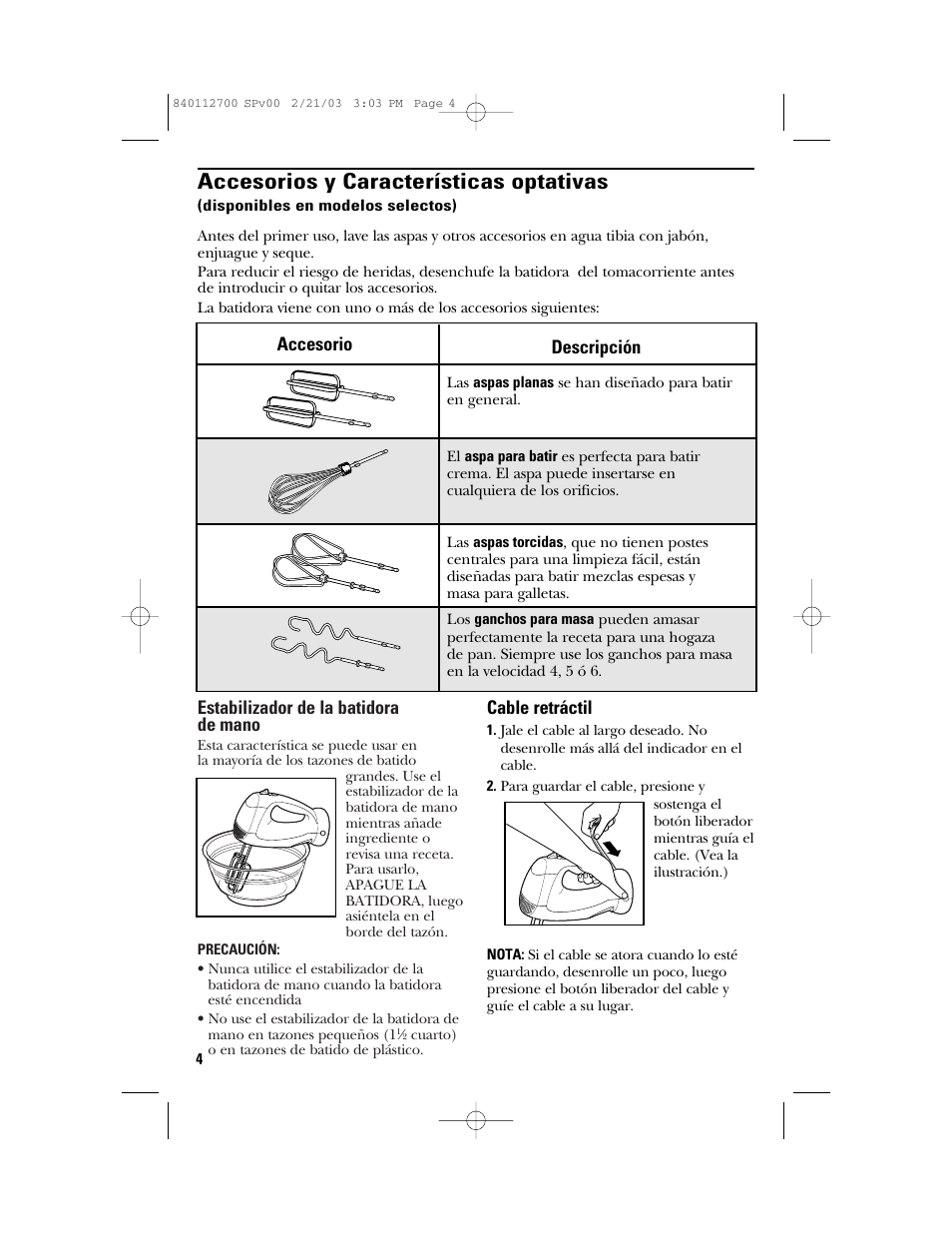 Accesorios y características optativas | GE 168951 User Manual | Page 14 / 20