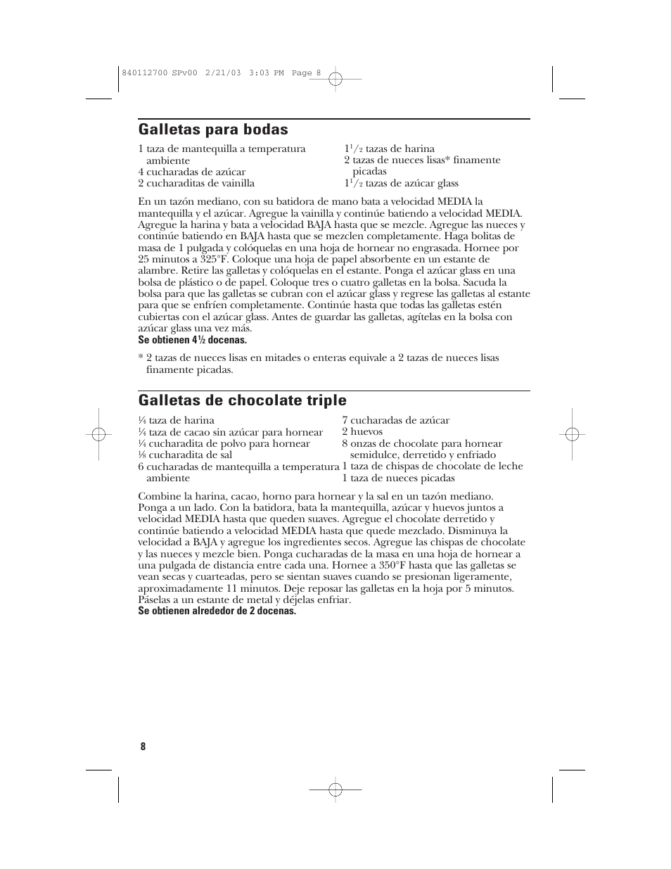 Galletas para bodas, Galletas de chocolate triple | GE 168951 User Manual | Page 18 / 20