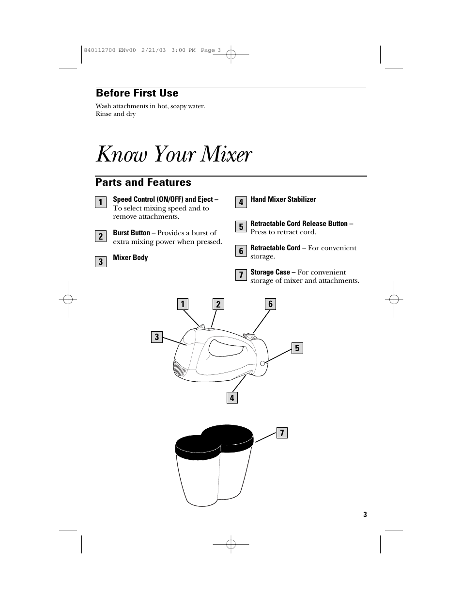 Know your mixer | GE 168951 User Manual | Page 3 / 20