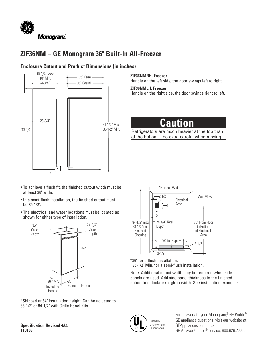 GE MONOGRAM ZIF36NM User Manual | 7 pages