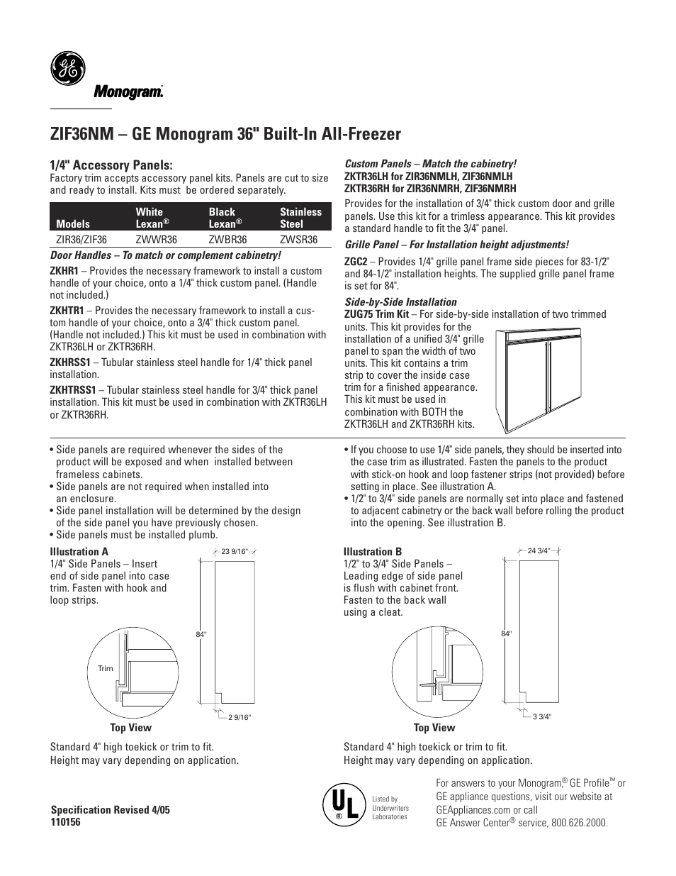 Zif36nm – ge monogram 36" built-in all-freezer, Monogram | GE MONOGRAM ZIF36NM User Manual | Page 2 / 7