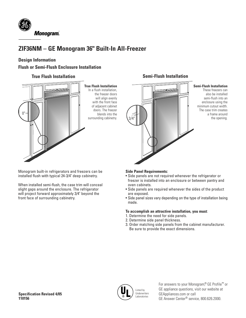461dia3, 461dia4, Zif36nm – ge monogram 36" built-in all-freezer | Monogram | GE MONOGRAM ZIF36NM User Manual | Page 6 / 7